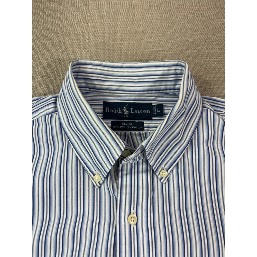 Polo Ralph Lauren Men's Blake White Blue Long Sleeve Button Down Size L